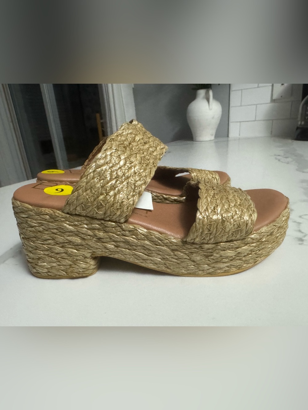 Braided Straw Platform Slide Sandals — Natural